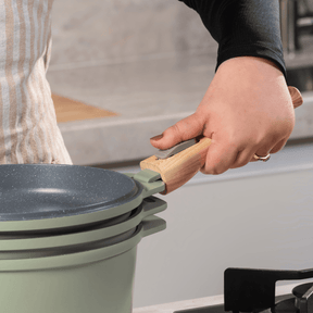 Jogo de Panelas Empilhável Brinox Loft 7 Peças Antiaderente Ceramic Life, Cabo Removível e Fundo de Indução – Verde