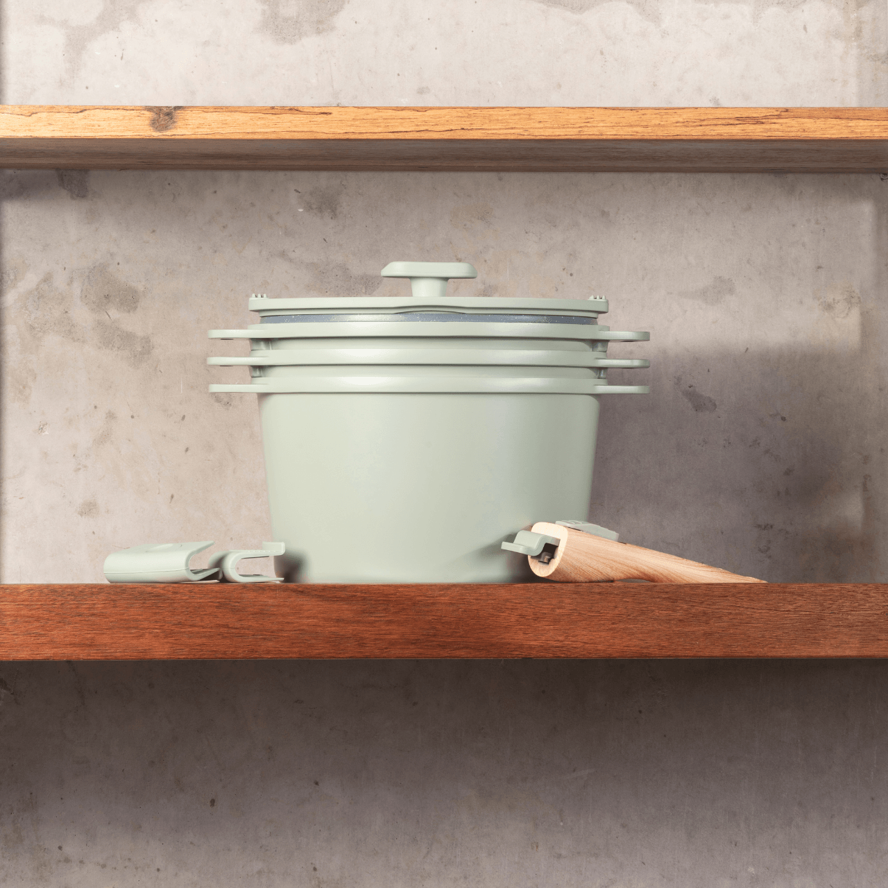 Jogo de Panelas Empilhável Brinox Loft 7 Peças Antiaderente Ceramic Life, Cabo Removível e Fundo de Indução – Verde