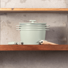 Jogo de Panelas Empilhável Brinox Loft 7 Peças Antiaderente Ceramic Life, Cabo Removível e Fundo de Indução – Verde