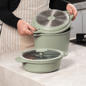 Jogo de Panelas Empilhável Brinox Loft 7 Peças Antiaderente Ceramic Life, Cabo Removível e Fundo de Indução – Verde