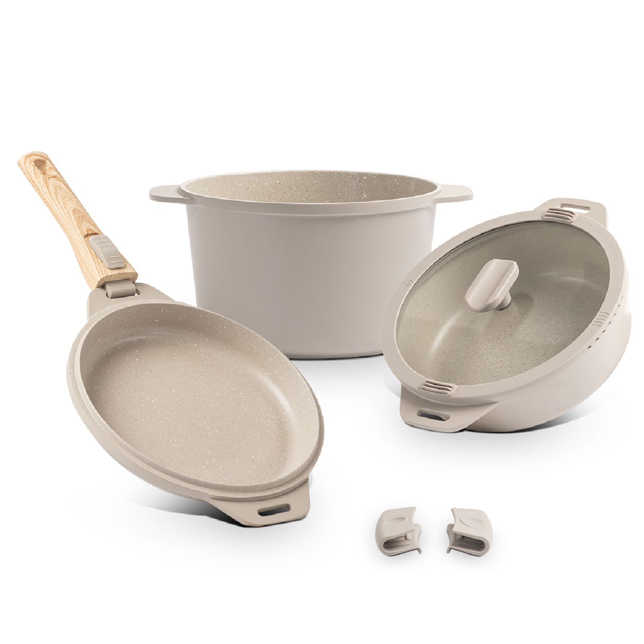 Jogo de Panelas Empilhável Brinox Loft 7 Peças Antiaderente Ceramic Life, Cabo Removível e Fundo de Indução - Areia