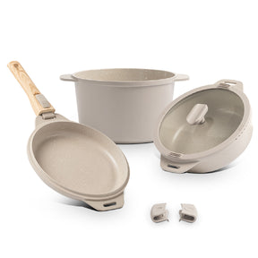 Jogo de Panelas Empilhável Brinox Loft 7 Peças Antiaderente Ceramic Life, Cabo Removível e Fundo de Indução - Areia