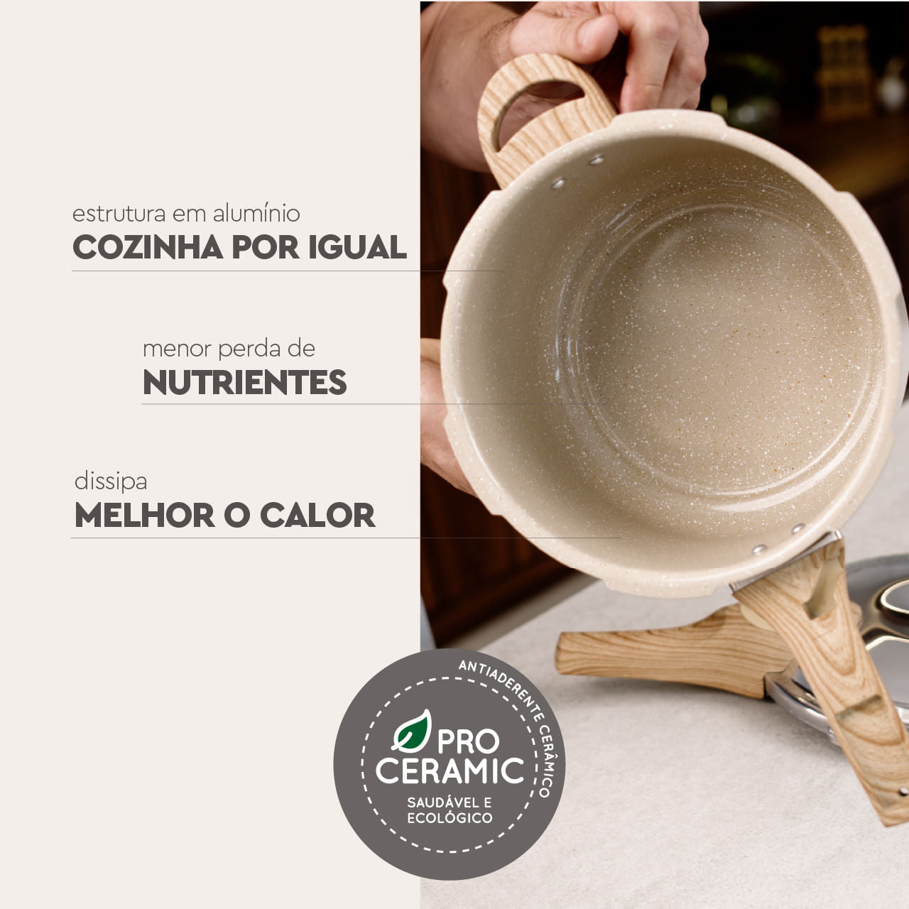 Panela de Pressão Indução Brinox Pressure Antiaderente Ceramic Life 4,2 Litros Areia