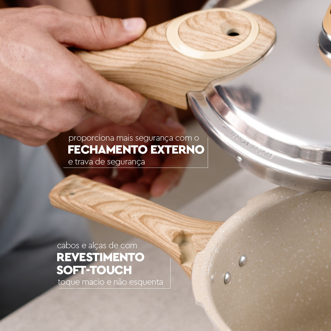 Panela de Pressão Indução Brinox Pressure Antiaderente Ceramic Life 4,2 Litros Areia