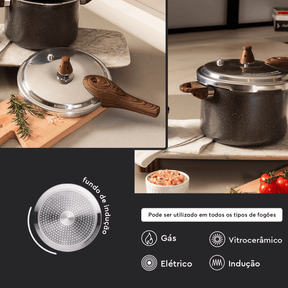 Panela de Pressão Indução Brinox Pressure Antiaderente Ceramic Life 4,2 Litros Ø20cm Granito