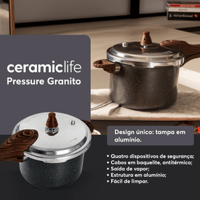 Panela de Pressão Indução Brinox Pressure Antiaderente Ceramic Life 4,2 Litros Ø20cm Granito