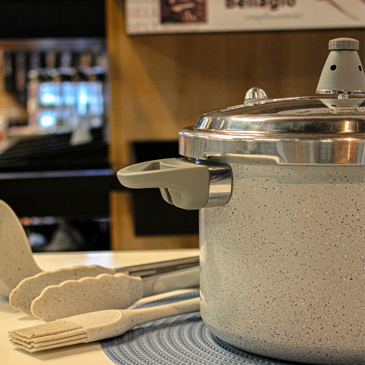 Panela de Pressão Indução Brinox Antiaderente Ceramic Life 4,2 L Marble Blend Cinza Claro