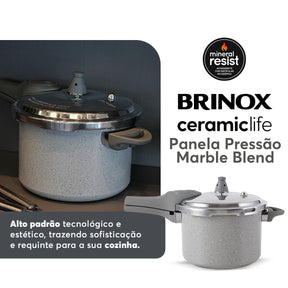 Panela de Pressão Indução Brinox Antiaderente Ceramic Life 4,2 L Marble Blend Cinza Claro
