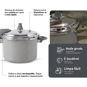 Panela de Pressão Indução Brinox Antiaderente Ceramic Life 4,2 L Marble Blend Cinza Claro
