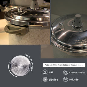 Panela de Pressão Indução Brinox Antiaderente Ceramic Life 4,2 L Marble Blend Cinza Claro