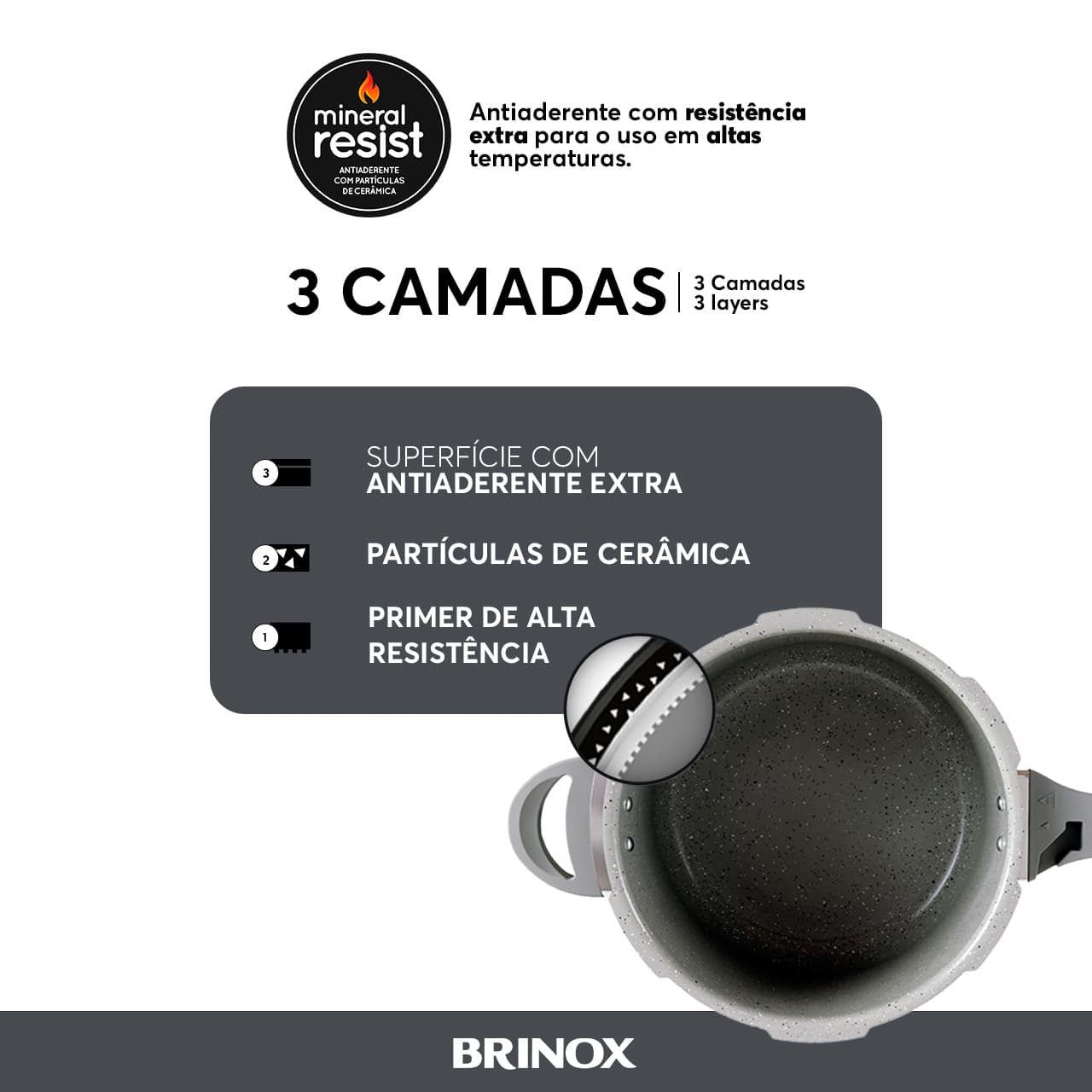 Panela de Pressão Indução Brinox Antiaderente Ceramic Life 4,2 L Marble Blend Cinza Claro