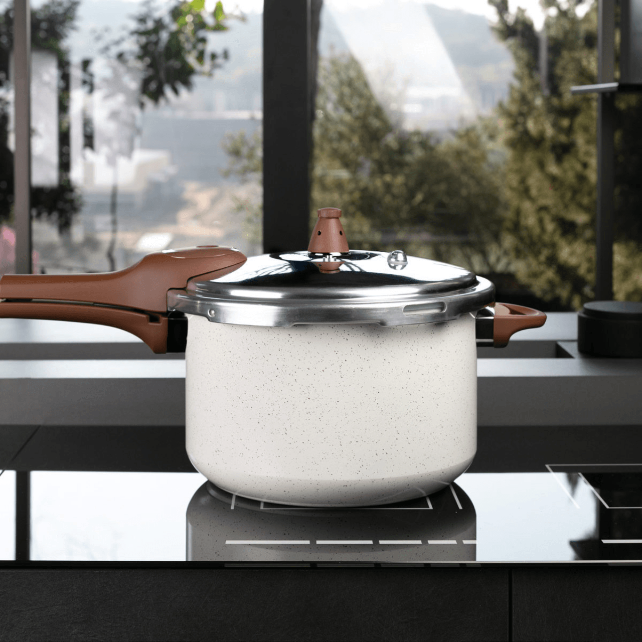 Panela de Pressão Indução Brinox Antiaderente Ceramic Life Pressure 6,8 Litros Ø24cm Vanilla