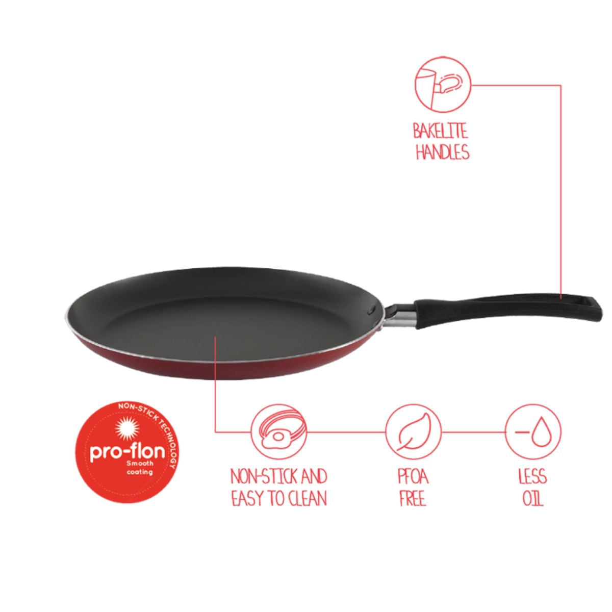 Tapioqueira e Panquequeira Brinox Garlic Antiaderente Pro-flon Ø22cm 450ml Vermelha