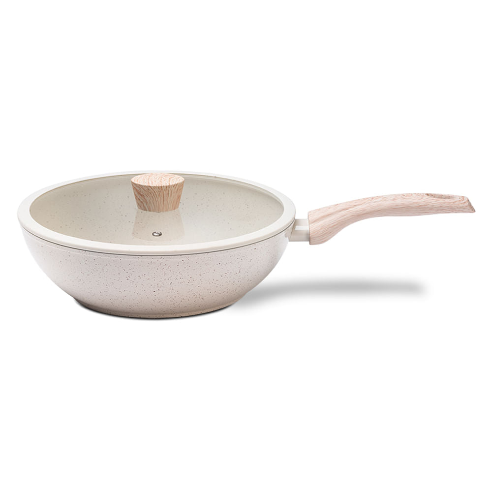 Wok de Indução com Tampa Brinox Sirius Antiaderente Ceramic Life Ø28cm 3,4 Litros Vanilla