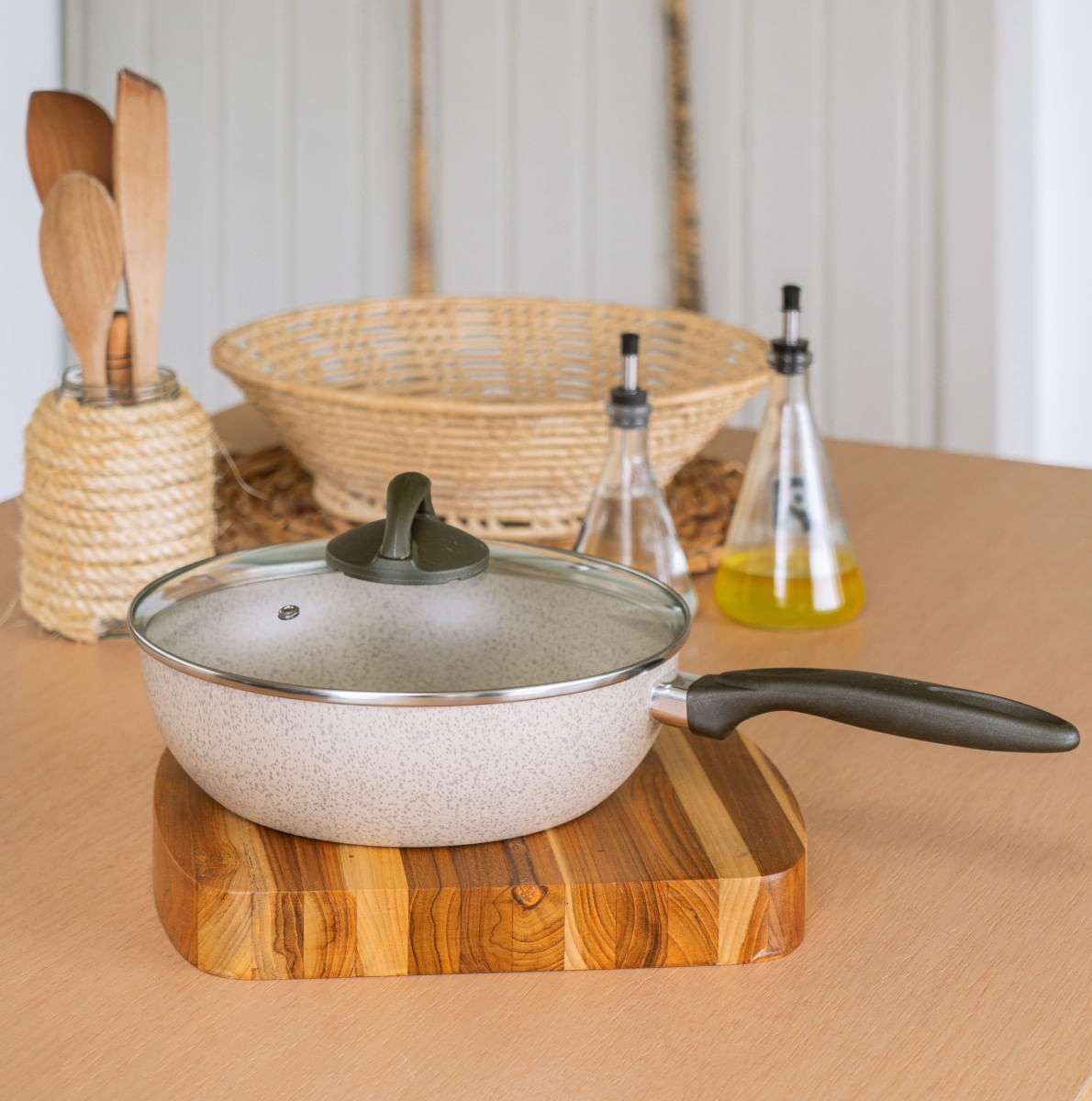 Wok com Tampa Brinox Suprema Antiaderente Ceramic Life Ø28cm 4,65 Litros Vanilla